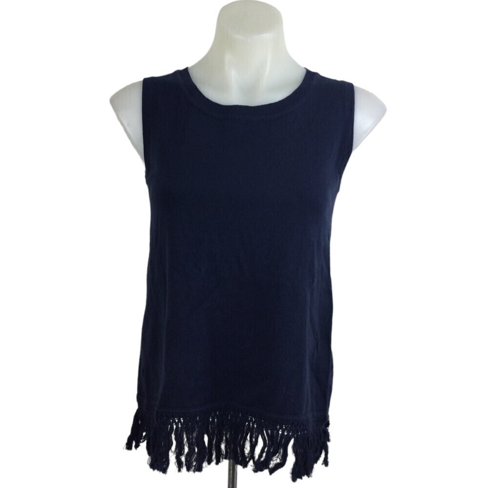 STS Sail To Sable Women Sleeveless Fringe Hem Top Light Sweater Navy Blue XS NWT
